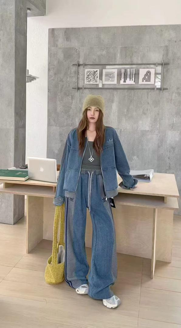 High quality Plus size women loose sets Top and High waist Patch work Denim Suits