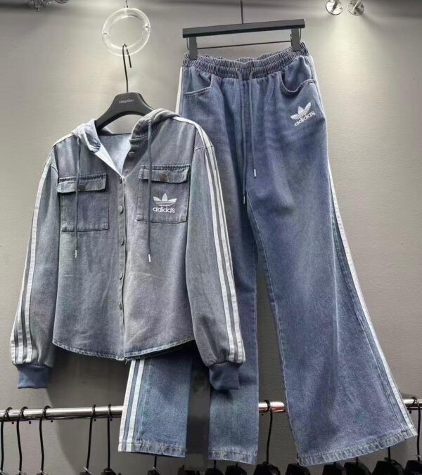 High quality Plus size women loose sets Top and High waist Patch work Denim Suits
